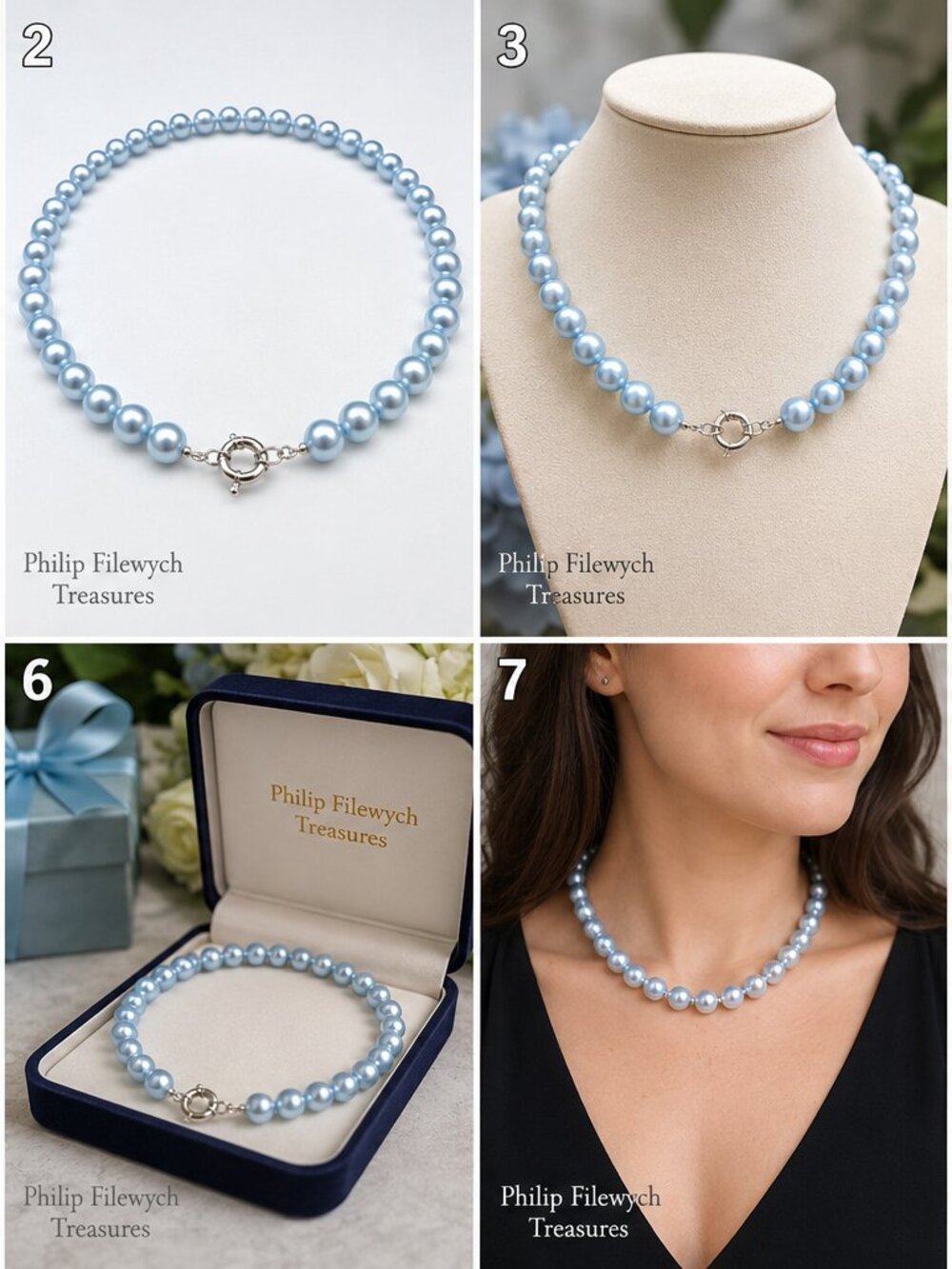 Pearl-31--Light Blue 10mm Akoya Style Pearl Necklace